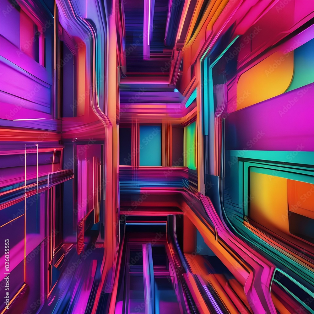 Abstract digital art with vibrant neon colors and geometric shapes2 Abstract digital art with vibrant neon colors and geometric shapes2