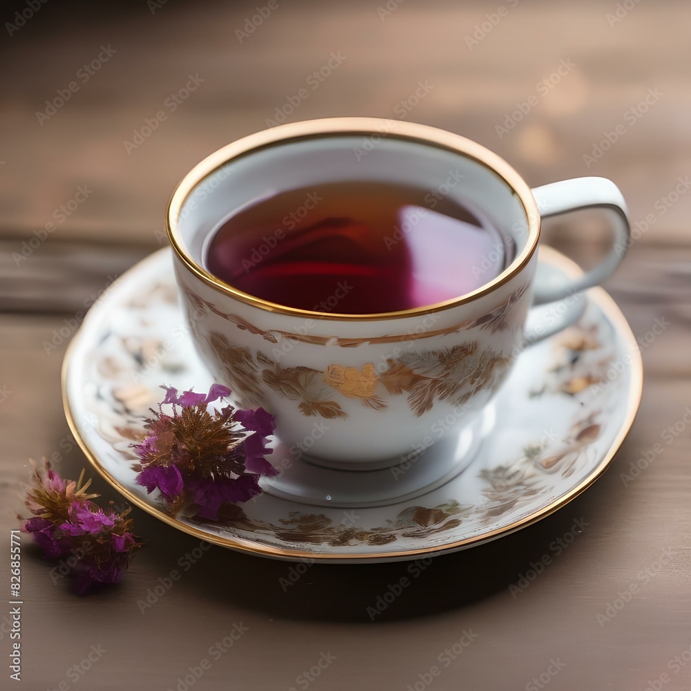 Cup of herbal tea with dried flowers and a teapot3 Cup of herbal tea with dried flowers and a teapot3