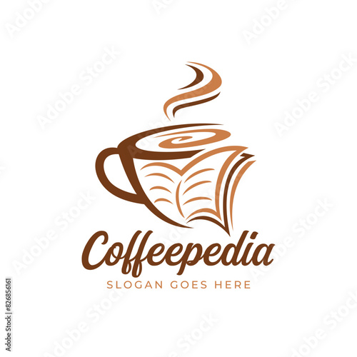 Abstract Coffee and Book combination logo design concept. Stylish vector illustration.