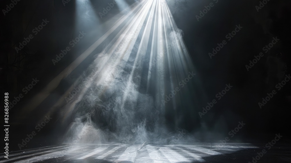 A dramatic beam of light cutting through the darkness, drawing focus to a key moment on stage A dramatic beam of light cutting through the darkness, drawing focus to a key moment on stage