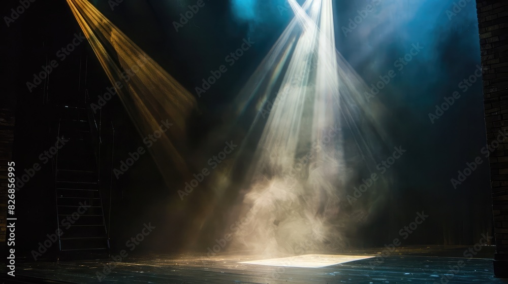 A dramatic beam of light cutting through the darkness, drawing focus to a key moment on stage