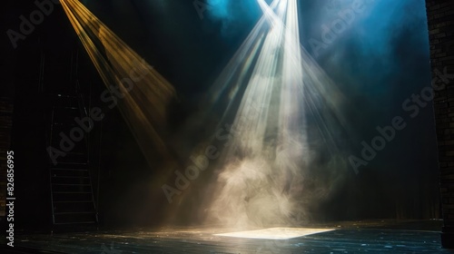 A dramatic beam of light cutting through the darkness  drawing focus to a key moment on stage