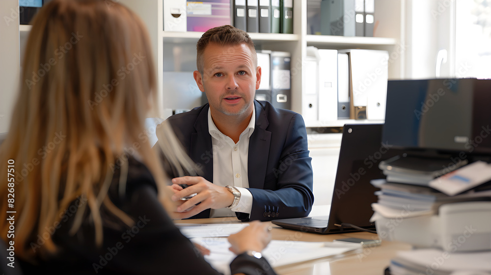 Professional Corporate Consultant Engaging with Client in Modern Stylish Office Setting