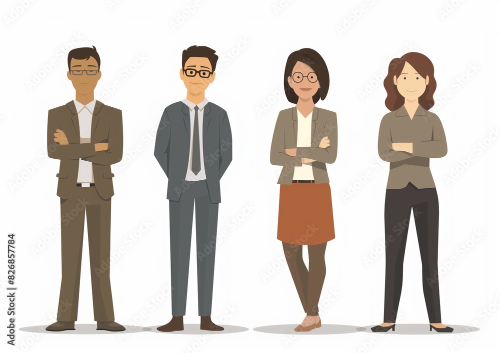 Professional Team of Business People Standing Confidently in Office Attire