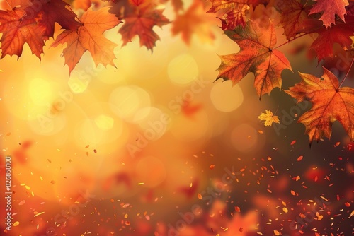 Autumn background with maple leaves - generative ai