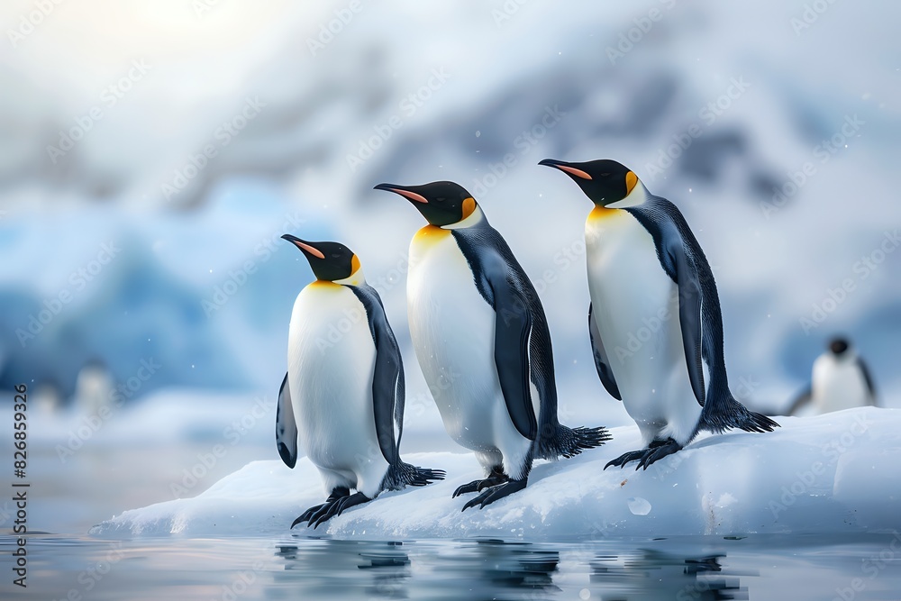 Fototapeta premium Penguin Family in Frozen Habitat