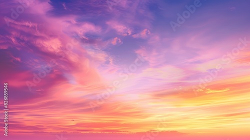 A vibrant sunset sky with shades of orange, pink, and purple blending together beautifully © buraratn