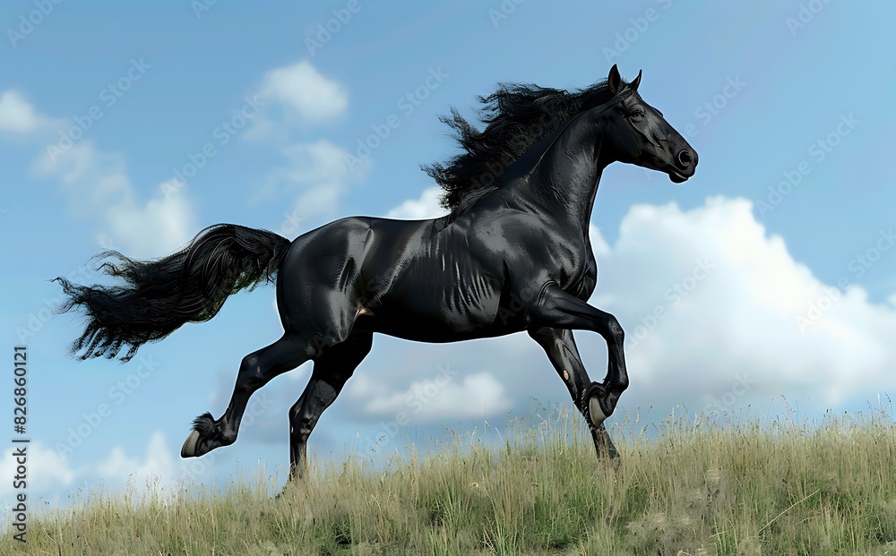 Graceful Black Stallion Against Blue Sky Graceful Black Stallion Against Blue Sky
