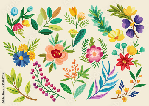 set of variation of colorful flowers vector illustration