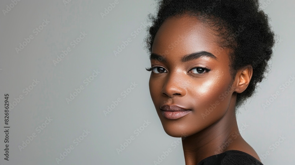 Beauty in color african american woman with makeup looking off to the side in fashion portrait concept Beauty in color african american woman with makeup looking off to the side in fashion portrait concept