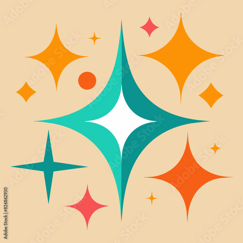 retro futuristic sparkle icons set