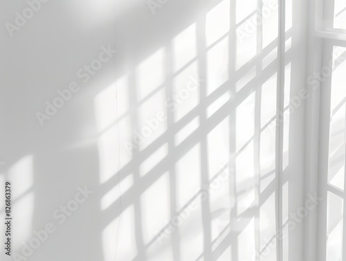 Natural light rays casting minimal shadows on a white wall  creating a trace of monotone.