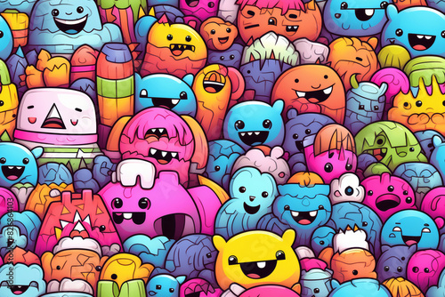 seamless pattern with random colors and funny doodles, ready for full-print pattern design
