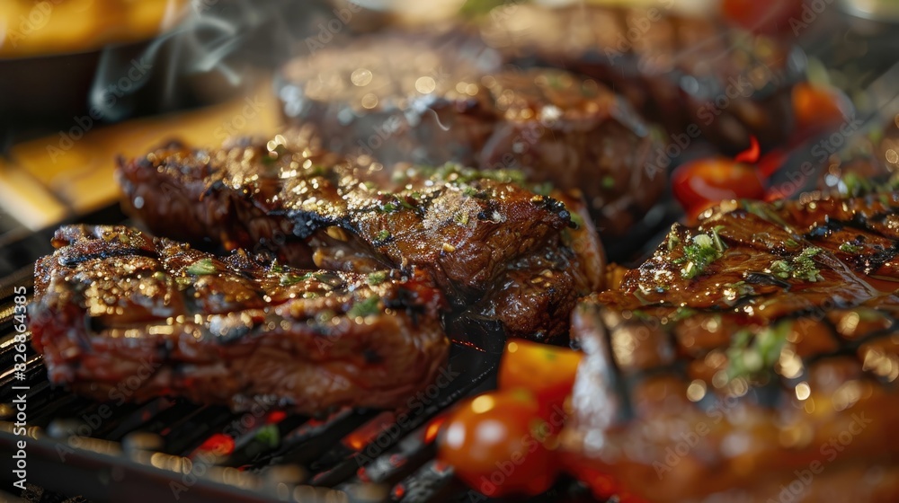 Close up of barbecued beef on a table