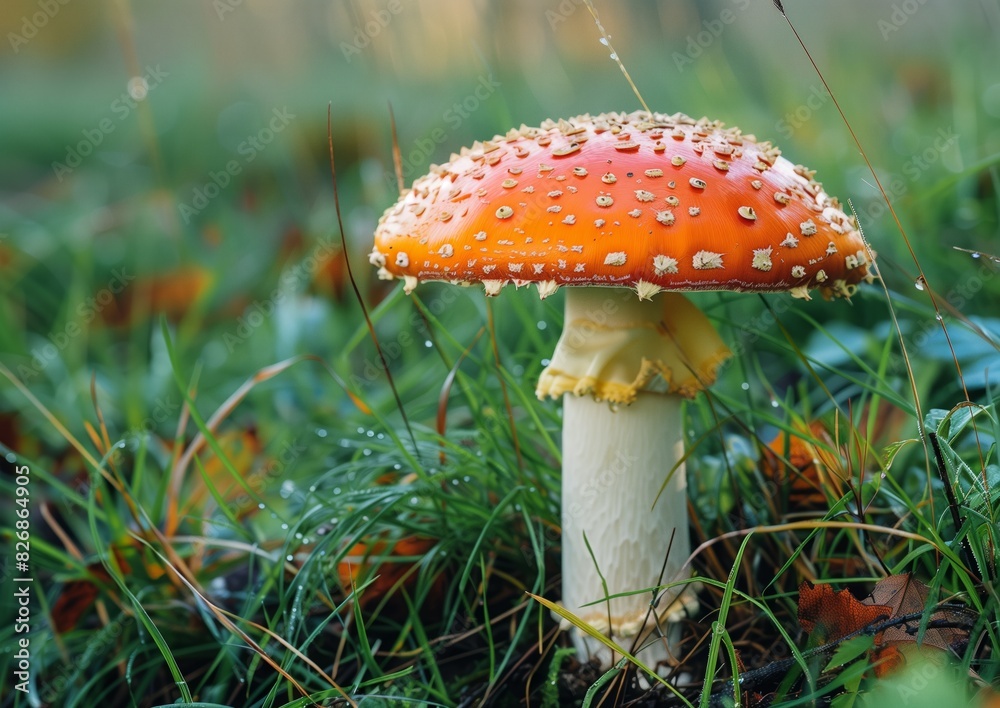Vibrant Amanita Muscaria Mushroom in Lush Green Forest After Rain Vibrant Amanita Muscaria Mushroom in Lush Green Forest After Rain