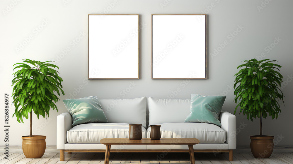 Blank picture frame mockup in stylish gray living room Blank picture frame mockup in stylish gray living room