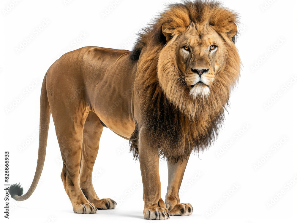 Majestic lion standing isolated on a white background Majestic lion standing isolated on a white background