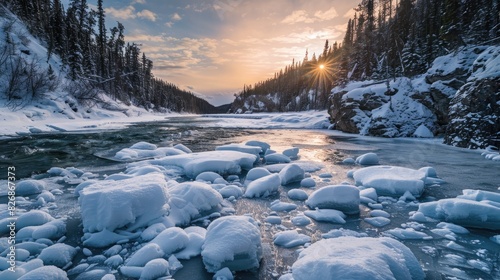 Ice floating in the river photo