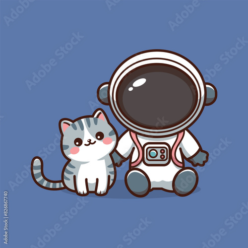 Cute cat astronaut in space suit and cat astronaut in spacesuit. Vector illustration.