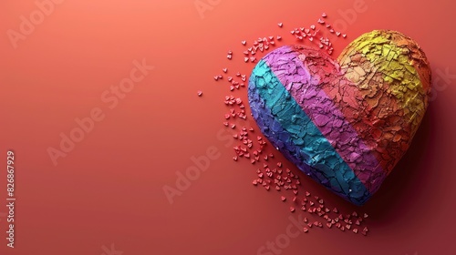 Colorful textured heart on a vibrant background representing love, diversity, and creativity. Perfect for Valentine's Day or romantic themes.