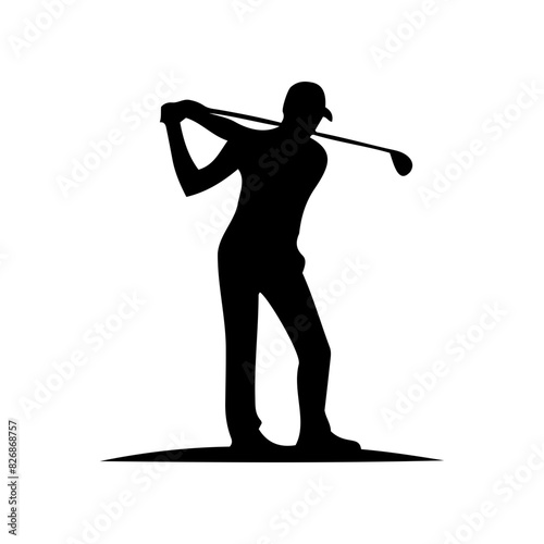 Vector silhouette of hitting position in golf Graphic design for golf