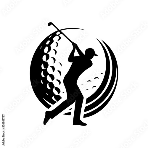 Vector silhouette of hitting position in golf Graphic design for golf