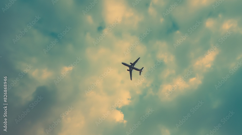 Airplane ascending through a cloudy sky. Airplane ascending through a cloudy sky.