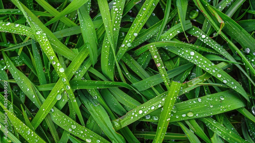 Grass with raindrops after a summer shower, creating a fresh and rejuvenated look