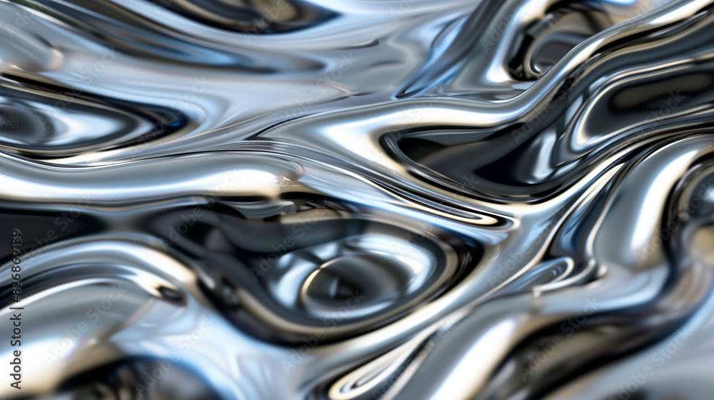 Shiny metallic liquid texture with reflective silver waves Shiny metallic liquid texture with reflective silver waves