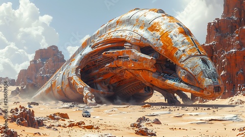 serpentlike alien with advanced cloaking technology on a desert planet with underground cities and crystalline structures photo