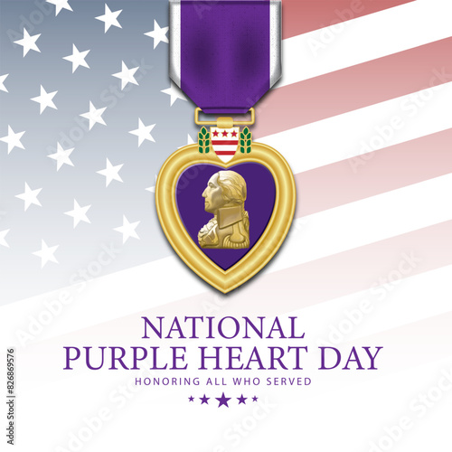National Purple Heart Day In August Background Vector Illustration
