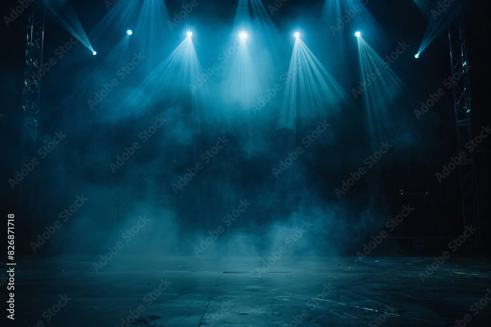 Full dark stage with spotlights and smoke