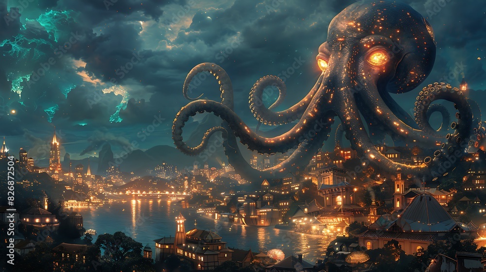 squidlike alien with cybernetic tentacles on an oceanic planet with ...