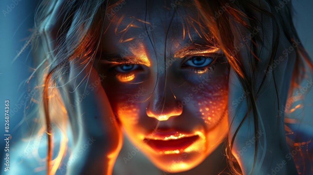 Headache stress in woman, dramatic pose, gripping head in agony, indoor setting, detailed expression, realistic details, highquality resolution, vivid colors, closeup shot Headache stress in woman, dramatic pose, gripping head in agony, indoor setting, detailed expression, realistic details, highquality resolution, vivid colors, closeup shot