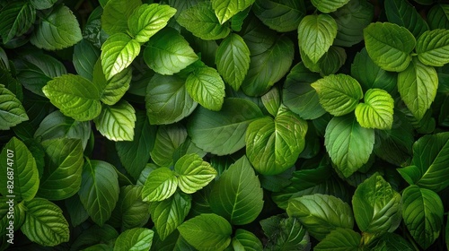 Texture of green leaves creating a unique layout