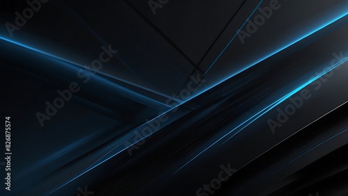 Dark grey black abstract background with blue glowing lines design for social media post, business, advertising event. Modern technology innovation