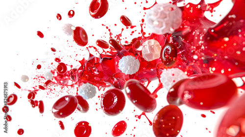 Image of circulatory system highlighting red blood cells and white blood cells inside blood vessels isolated on white background
