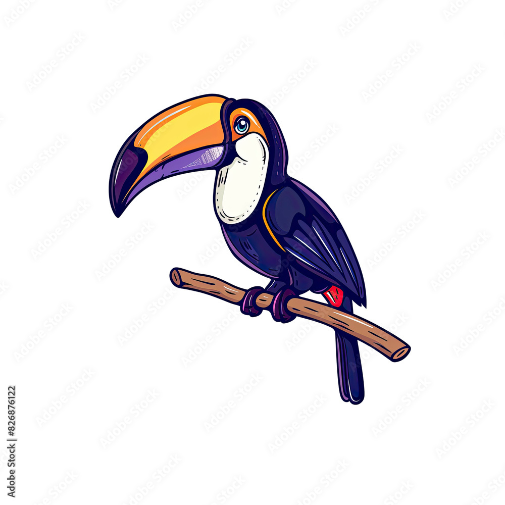 Obraz premium A Cute Toucan Sitting On A Tree Branch, Cartoon Illustration