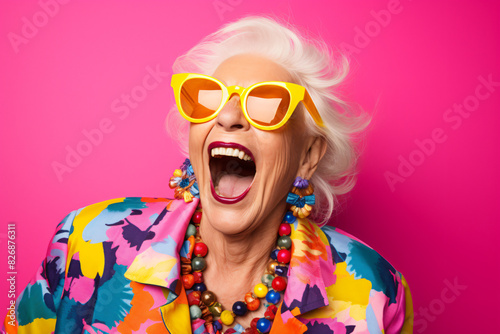 colorful photo of laughing old woman