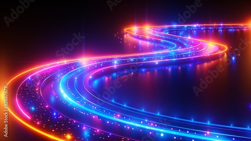 Business data analytic with intelligent software isolated in dark background, with glowing colorful line of transportation, concept of technology business and network