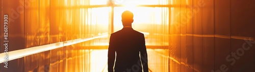 A silhouette of a man in a suit against the glow of incoming light