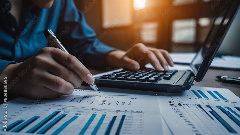 Fototapeta premium Business analyst checking in financial statement for audit internal control system. Accounting and Financial Concept, generate ai