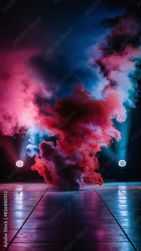 Vibrant Multi-Colored Smoke in Dimly Lit Stage Setting