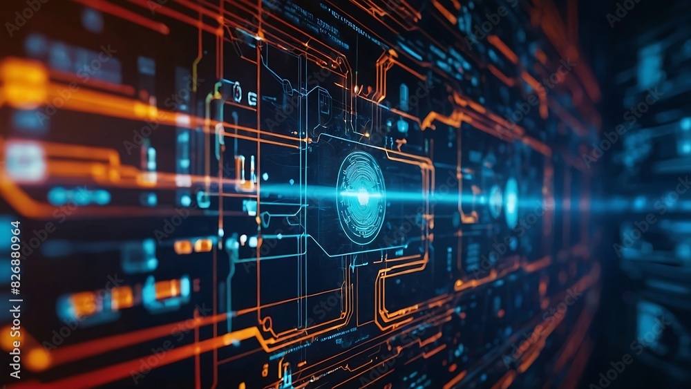 A high-tech interface showing a cybersecurity network, network, dynamic and dramatic compositions, generate ai A high-tech interface showing a cybersecurity network, network, dynamic and dramatic compositions, generate ai