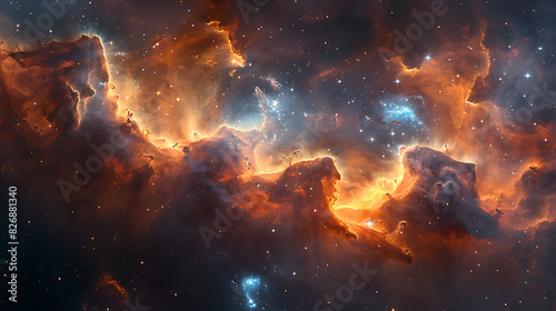 Prompt interstellar cloud of gas and dust with stars and other celestial objects forming within photo