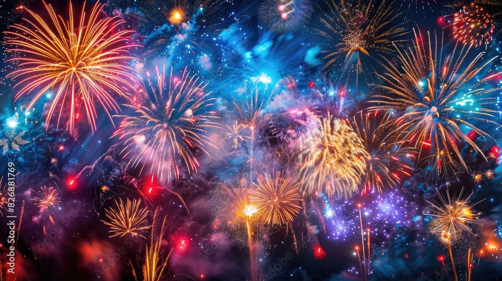 Fototapeta premium Vibrant explosions of fireworks lighting up the dark sky