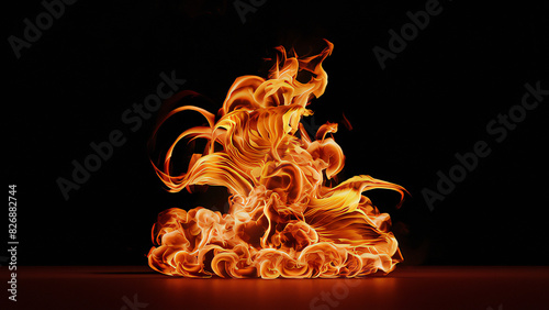 Fiery Flames on Black Background: Intense Heat and Energy