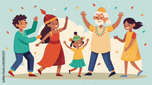 Children and elders coming together on the dance floor demonstrating the passing down of traditions and the preservation of culture through. Vector illustration