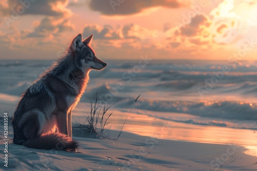 a wolf is on the beach