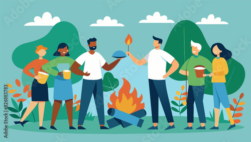As the restoration project comes to a close the volunteers gather for a celebratory barbecue happy to have played a part in bringing back a piece of. Vector illustration